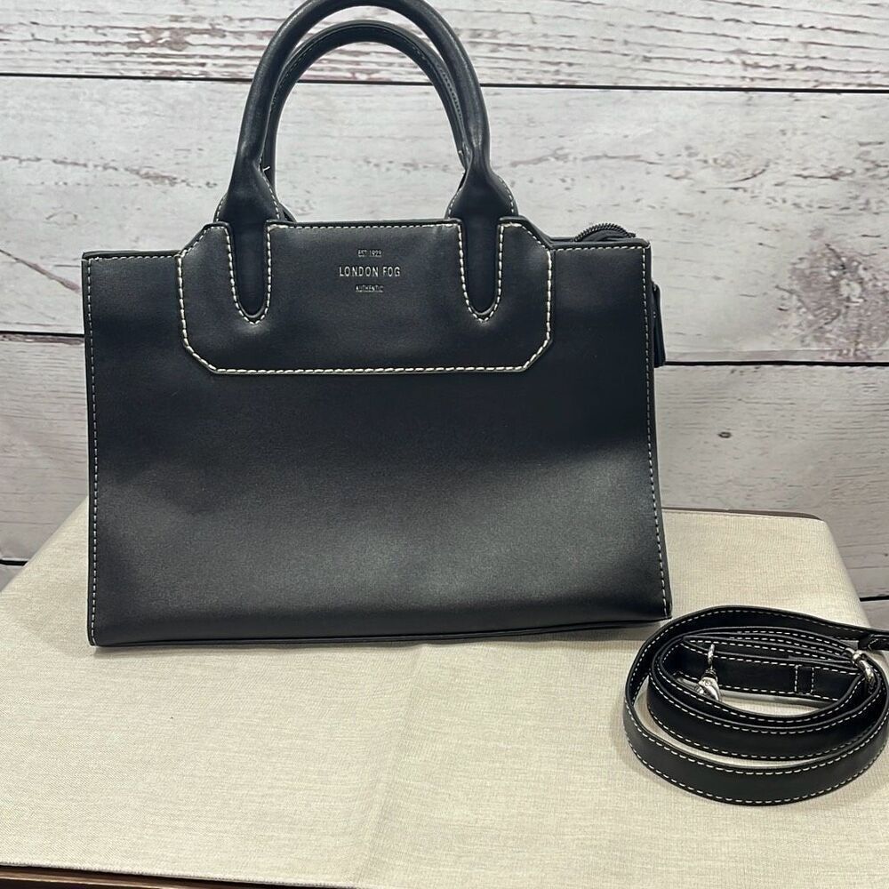 London Fog Black Satchel Handbag Top Handle Shoulder Strap